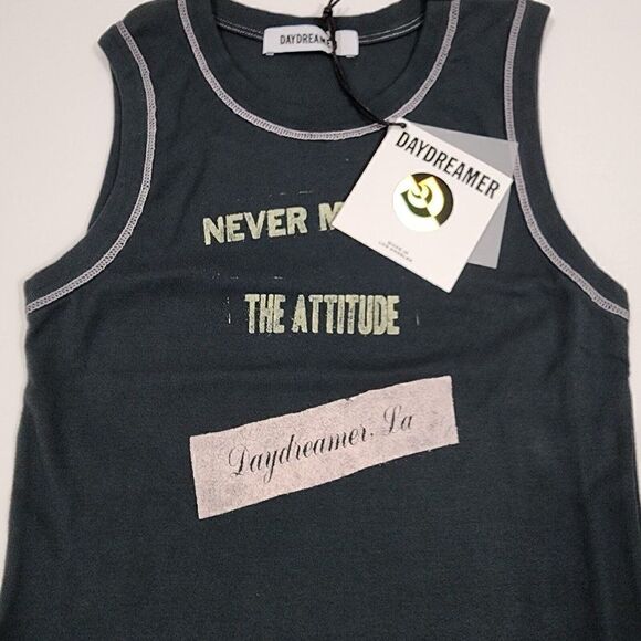Nwt Daydreamer XS Never Mind the Attitude Baby Tee Muscle Tank Top Vintage Black - Picture 4 of 5